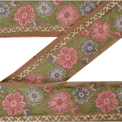 Sanskriti Vintage Sari Border Embroidered 1 Yd Trim Sewing Green Craft Lace