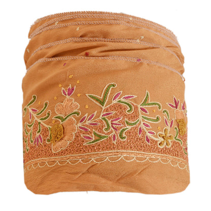 Sanskriti Vintage Sari Border Hand Embroidered 1 Yd Trim Sewing Brown Craft Lace