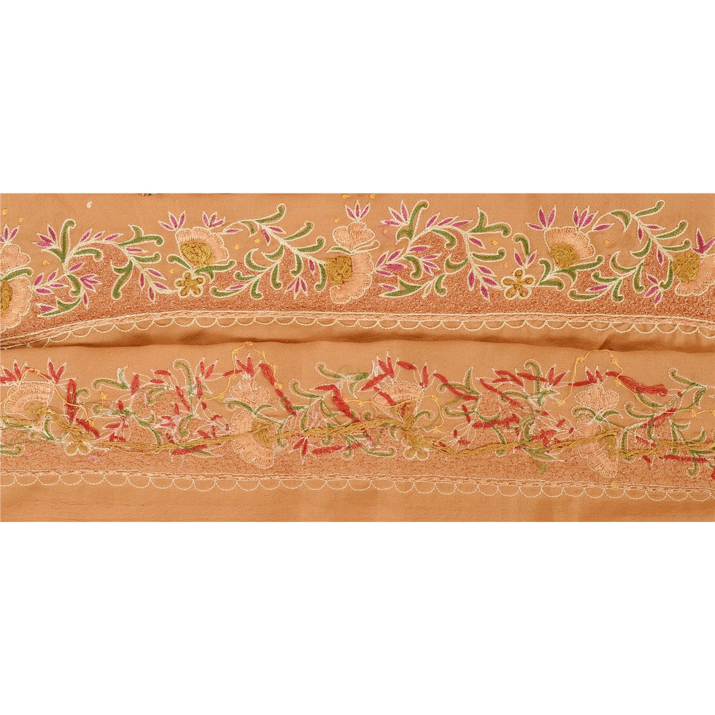 Sanskriti Vintage Sari Border Hand Embroidered 1 Yd Trim Sewing Brown Craft Lace