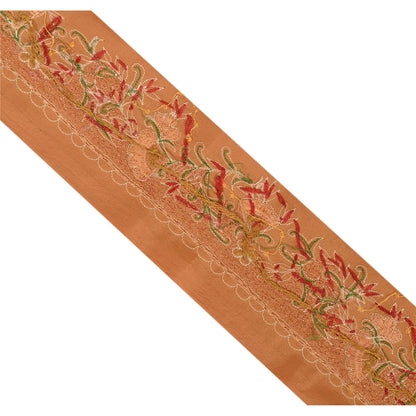 Sanskriti Vintage Sari Border Hand Embroidered 1 Yd Trim Sewing Brown Craft Lace