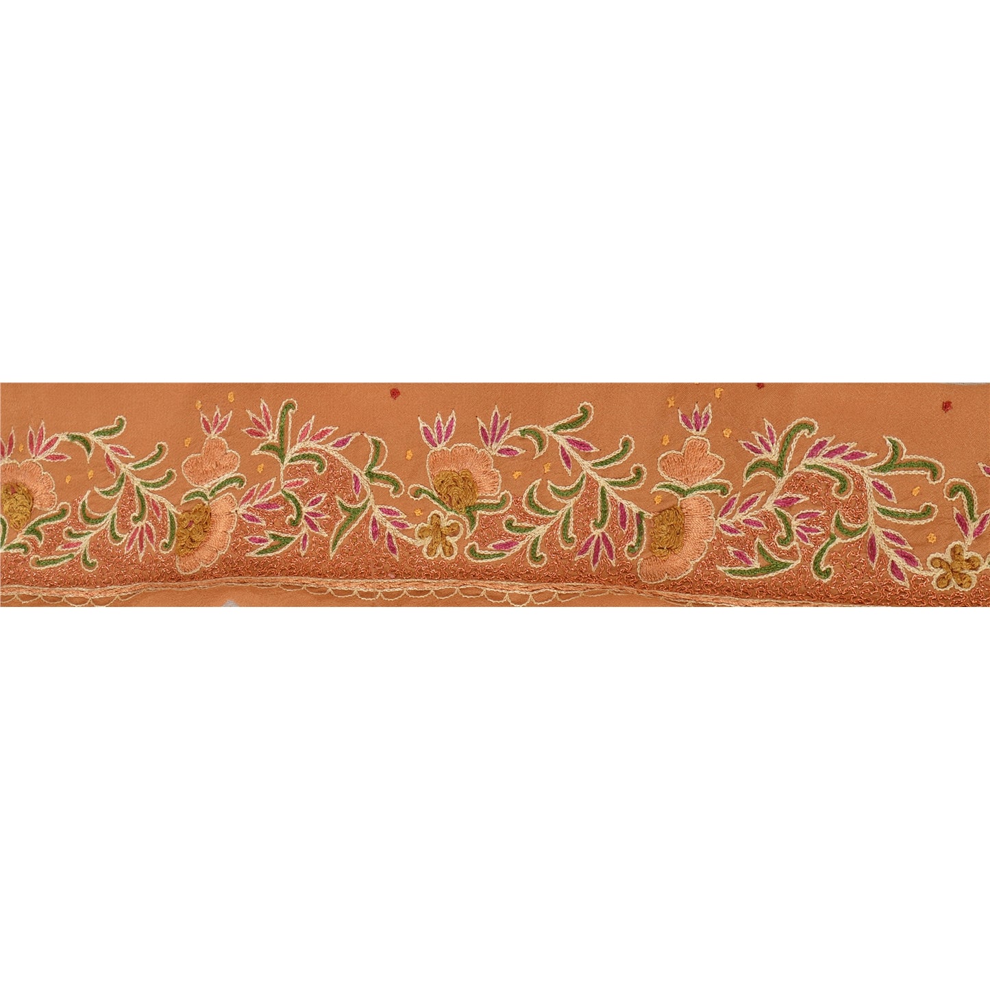 Sanskriti Vintage Sari Border Hand Embroidered 1 Yd Trim Sewing Brown Craft Lace