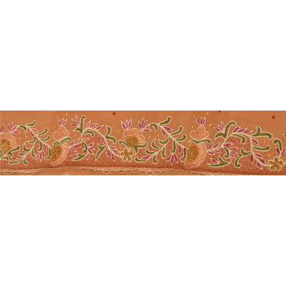 Sanskriti Vintage Sari Border Hand Embroidered 1 Yd Trim Sewing Brown Craft Lace