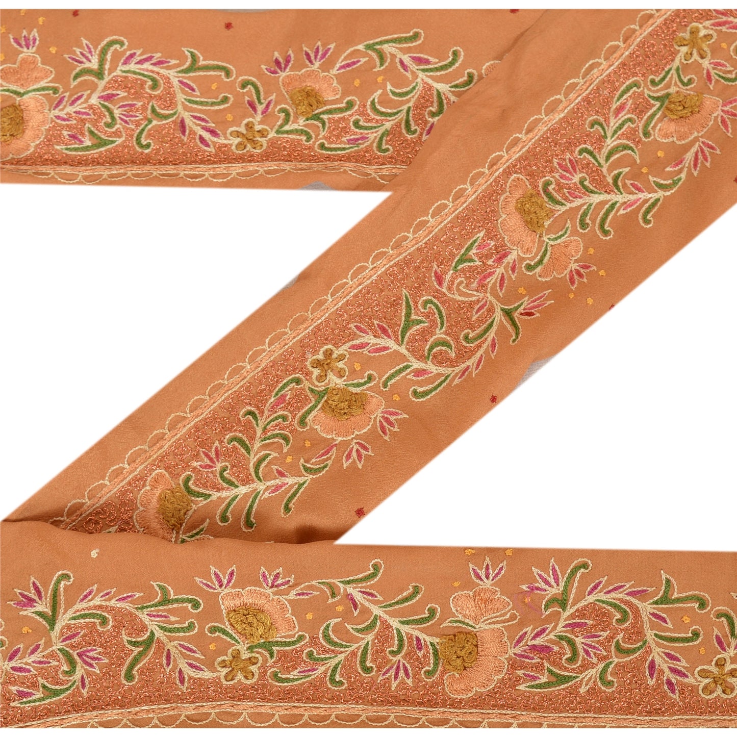 Sanskriti Vintage Sari Border Hand Embroidered 1 Yd Trim Sewing Brown Craft Lace