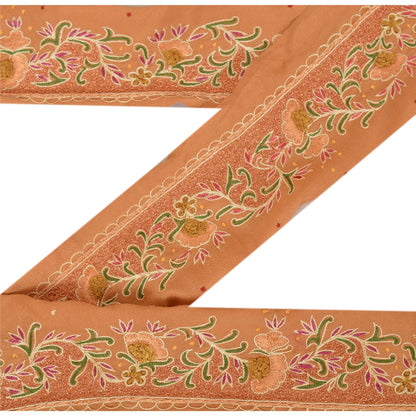 Sanskriti Vintage Sari Border Hand Embroidered 1 Yd Trim Sewing Brown Craft Lace