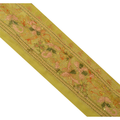 Sanskriti Vintage Sari Border Hand Beaded 1 Yd Indian Trim Sewing Green Lace