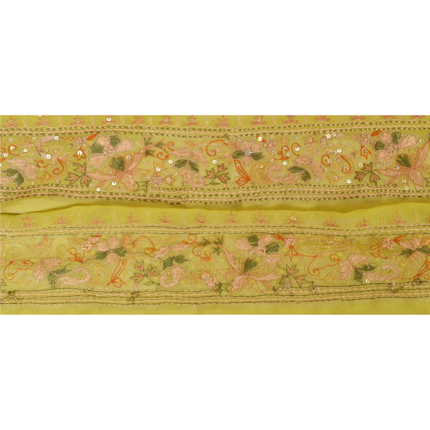 Sanskriti Vintage Sari Border Hand Beaded 1 Yd Indian Trim Sewing Green Lace