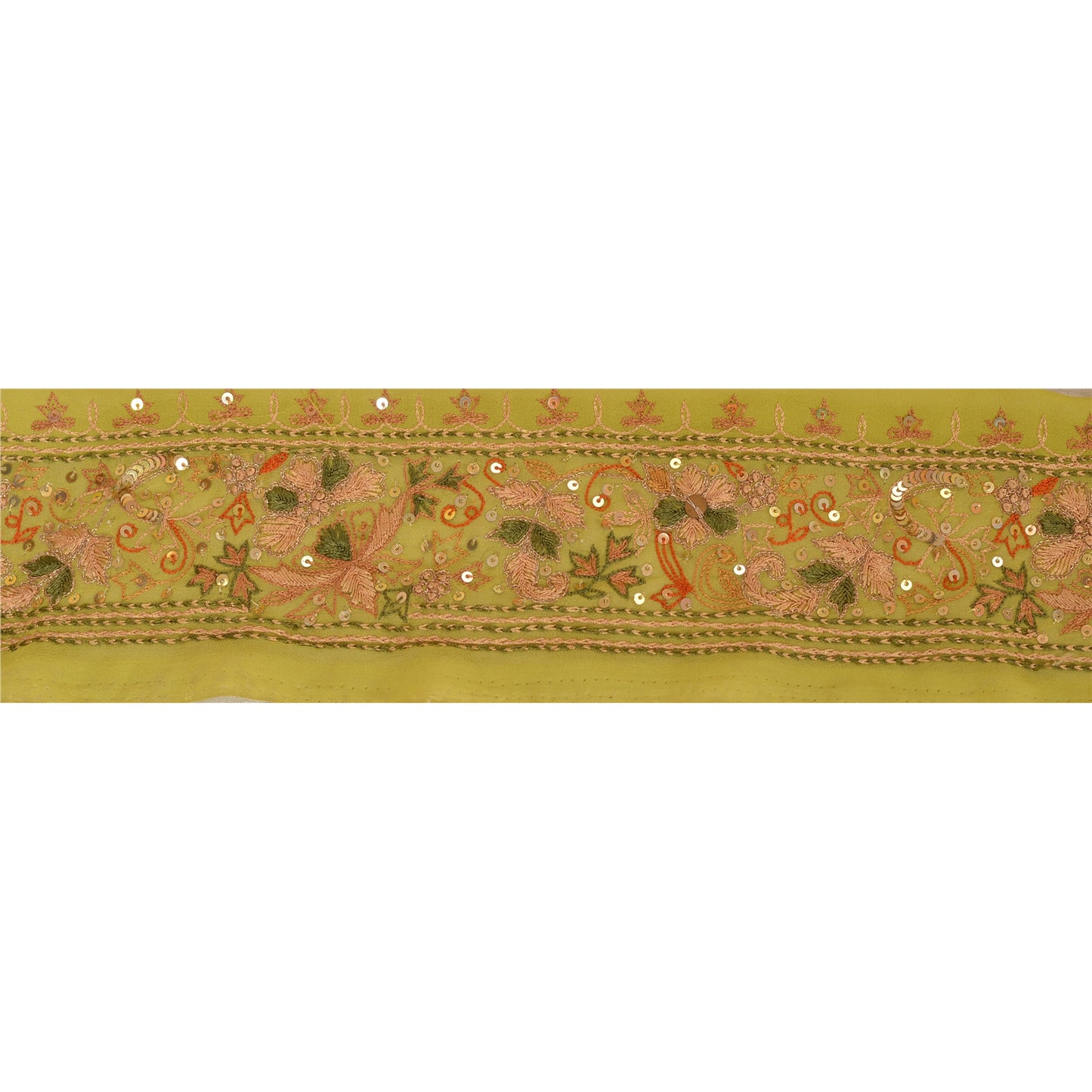Sanskriti Vintage Sari Border Hand Beaded 1 Yd Indian Trim Sewing Green Lace