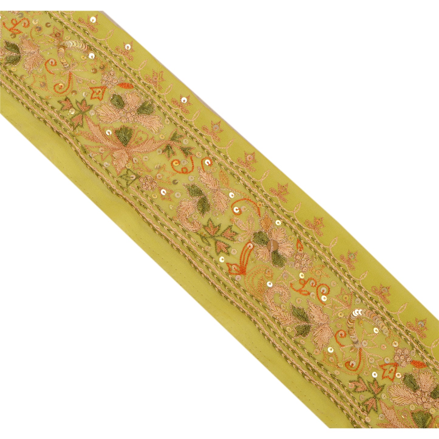 Sanskriti Vintage Sari Border Hand Beaded 1 Yd Indian Trim Sewing Green Lace