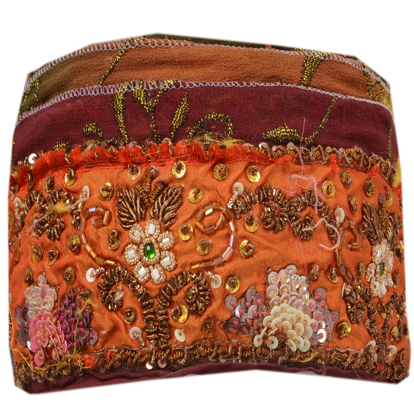 Sanskriti Vintage Sari Border Hand Beaded 1 Yd Trim Sewing Orange Craft Lace