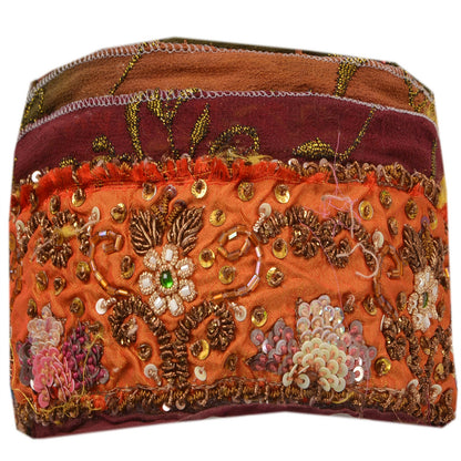 Sanskriti Vintage Sari Border Hand Beaded 1 Yd Trim Sewing Orange Craft Lace