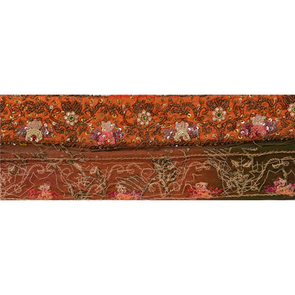 Sanskriti Vintage Sari Border Hand Beaded 1 Yd Trim Sewing Orange Craft Lace