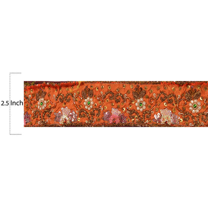 Sanskriti Vintage Sari Border Hand Beaded 1 Yd Trim Sewing Orange Craft Lace