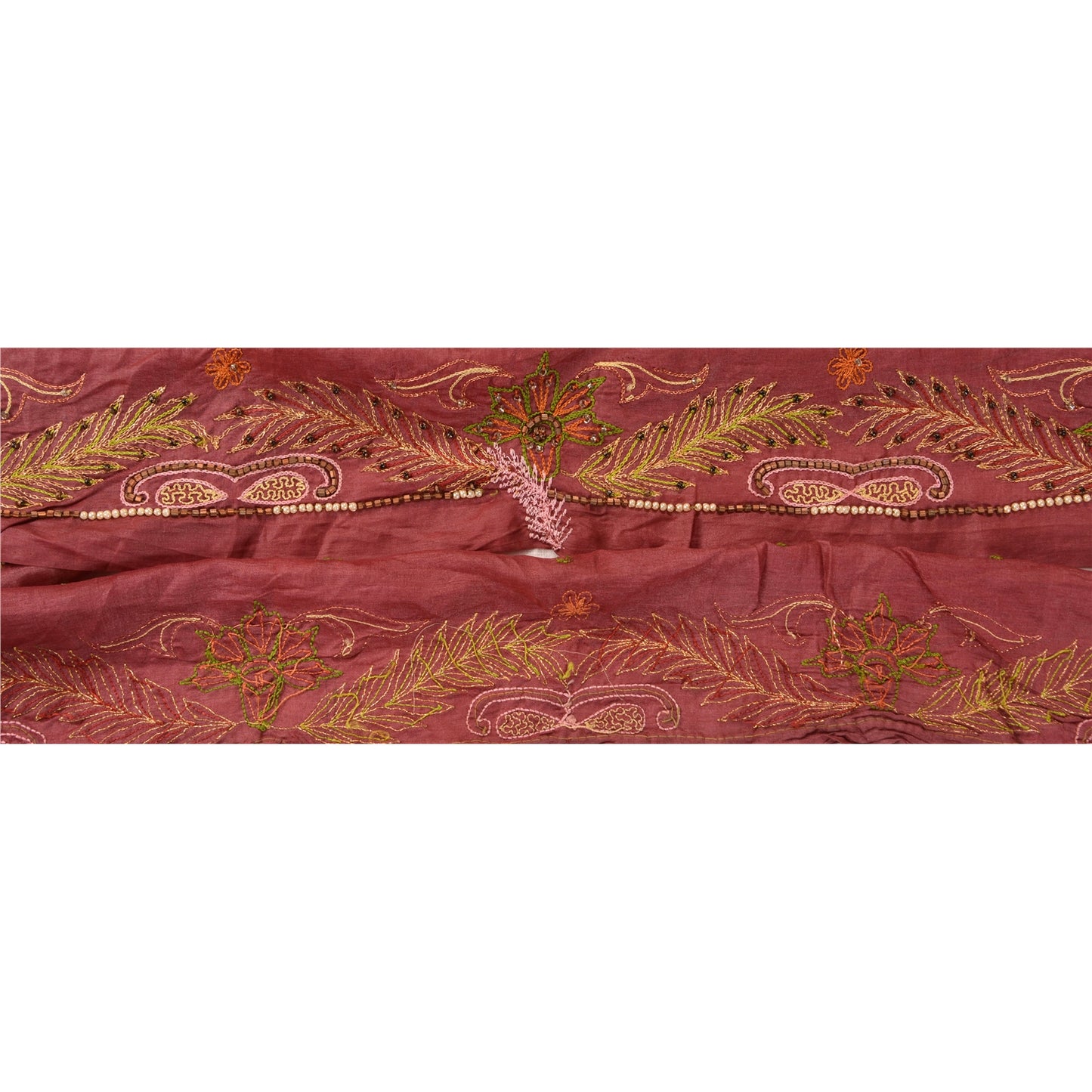 Sanskriti Vintage Sari Border Antique Hand Beaded 1YD Trim Zari Pink Craft Lace