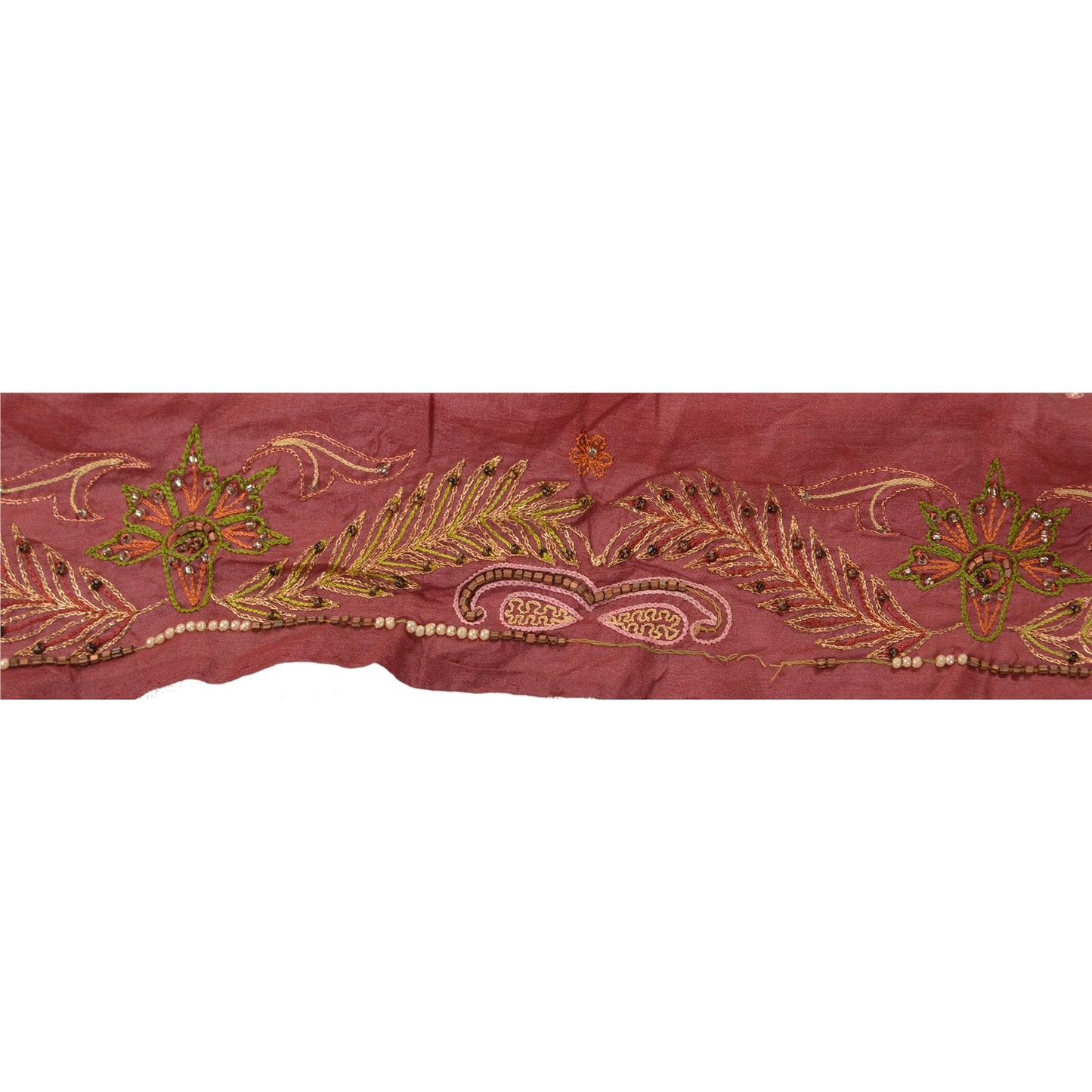 Sanskriti Vintage Sari Border Antique Hand Beaded 1YD Trim Zari Pink Craft Lace