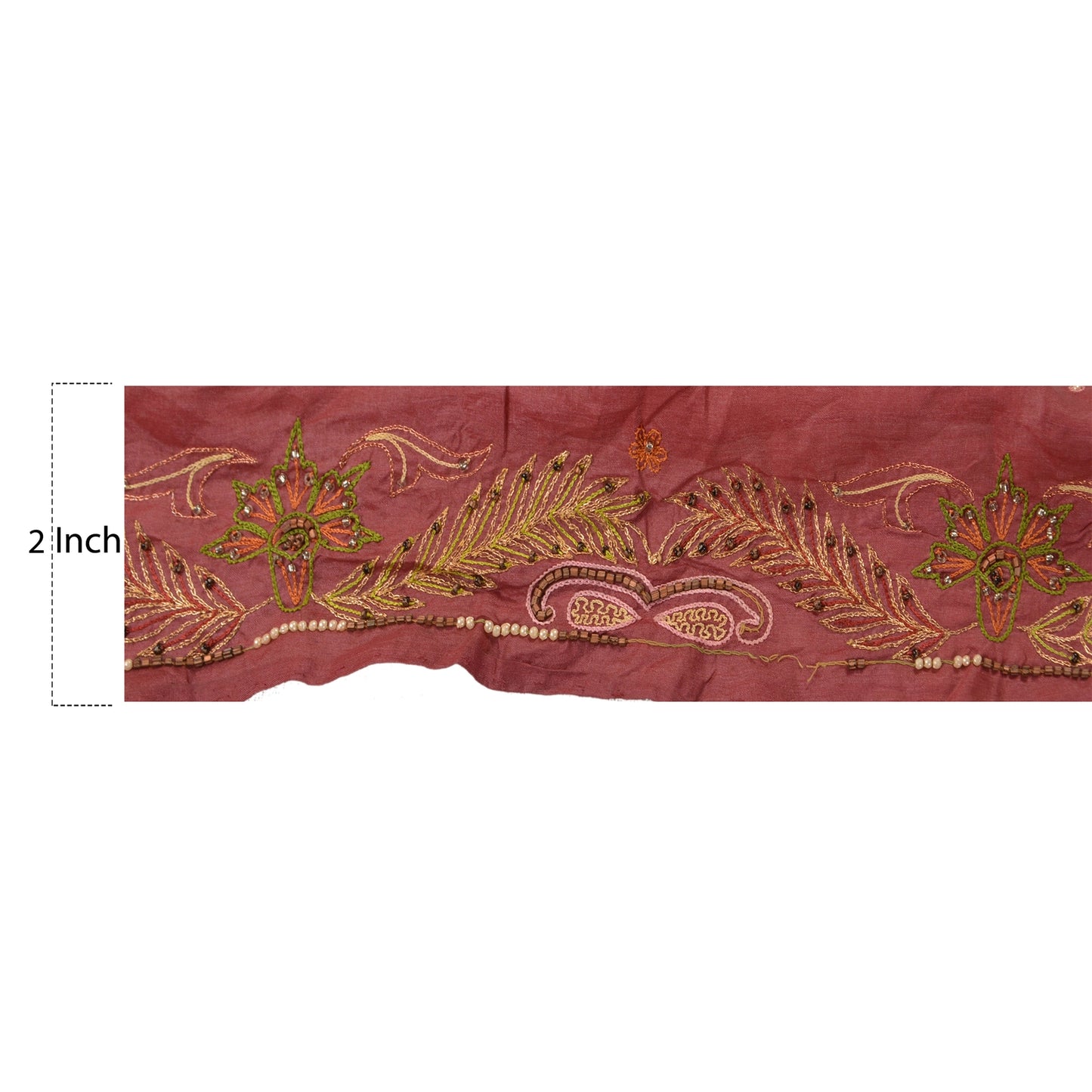 Sanskriti Vintage Sari Border Antique Hand Beaded 1YD Trim Zari Pink Craft Lace