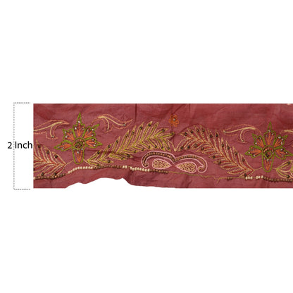 Sanskriti Vintage Sari Border Antique Hand Beaded 1YD Trim Zari Pink Craft Lace