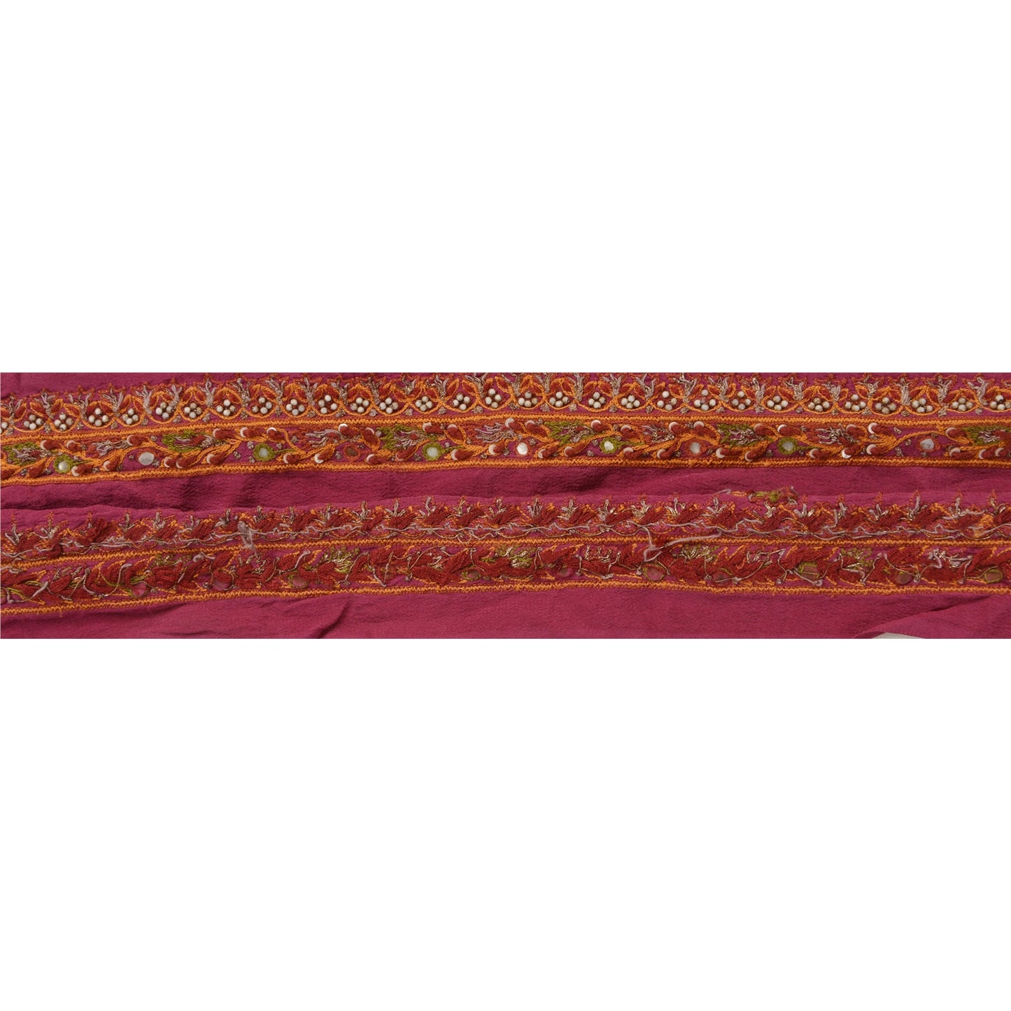 Sanskriti Vintage Sari Border Hand Beaded 1 YARD Craft Trim Sewing Purple Lace