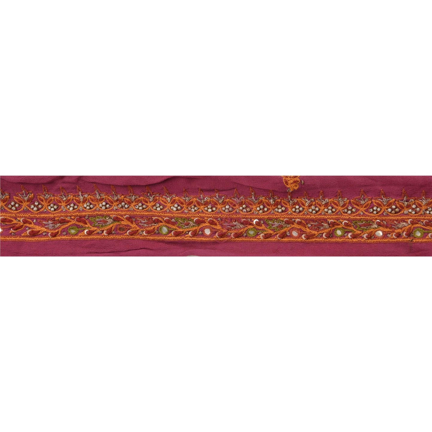 Sanskriti Vintage Sari Border Hand Beaded 1 YARD Craft Trim Sewing Purple Lace