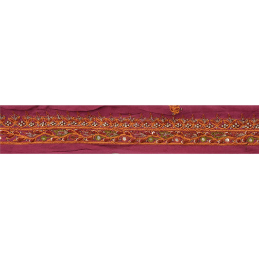 Sanskriti Vintage Sari Border Hand Beaded 1 YARD Craft Trim Sewing Purple Lace