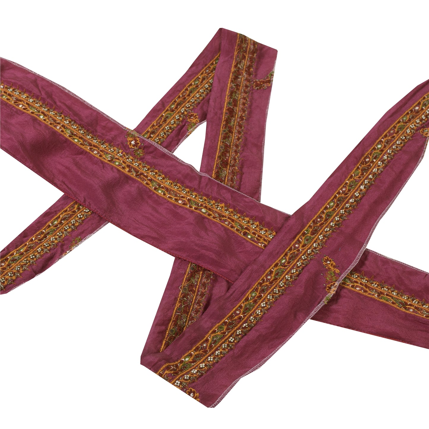 Sanskriti Vintage Sari Border Hand Beaded 1 YARD Craft Trim Sewing Purple Lace