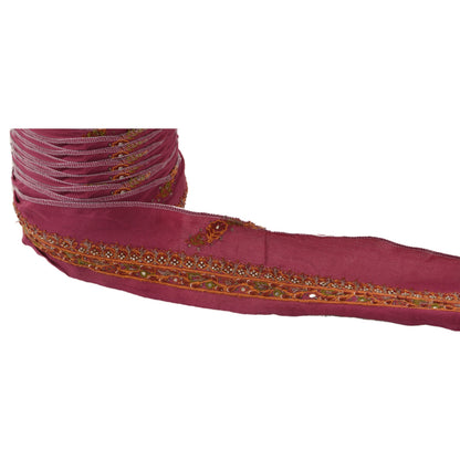Sanskriti Vintage Sari Border Hand Beaded 1 YARD Craft Trim Sewing Purple Lace