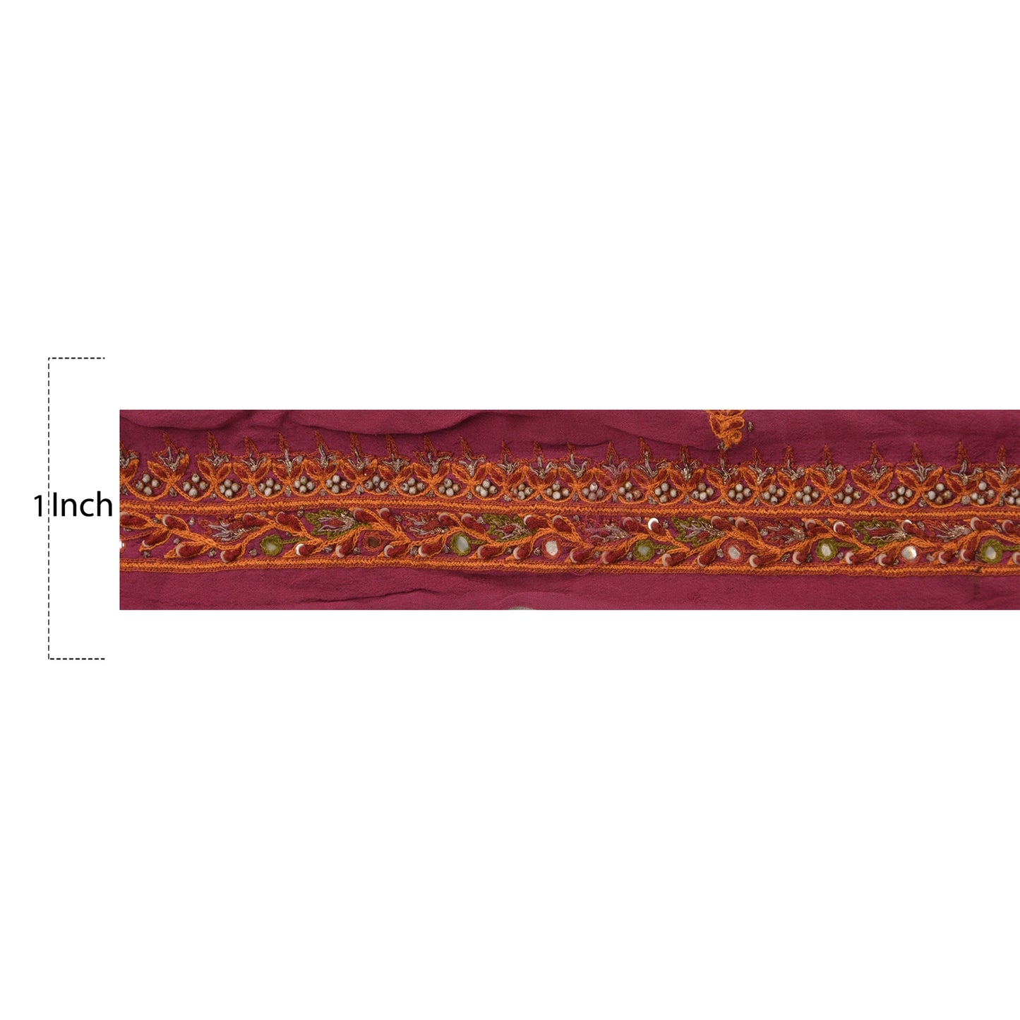 Sanskriti Vintage Sari Border Hand Beaded 1 YARD Craft Trim Sewing Purple Lace