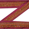 Sanskriti Vintage Sari Border Hand Beaded 1 YARD Craft Trim Sewing Purple Lace