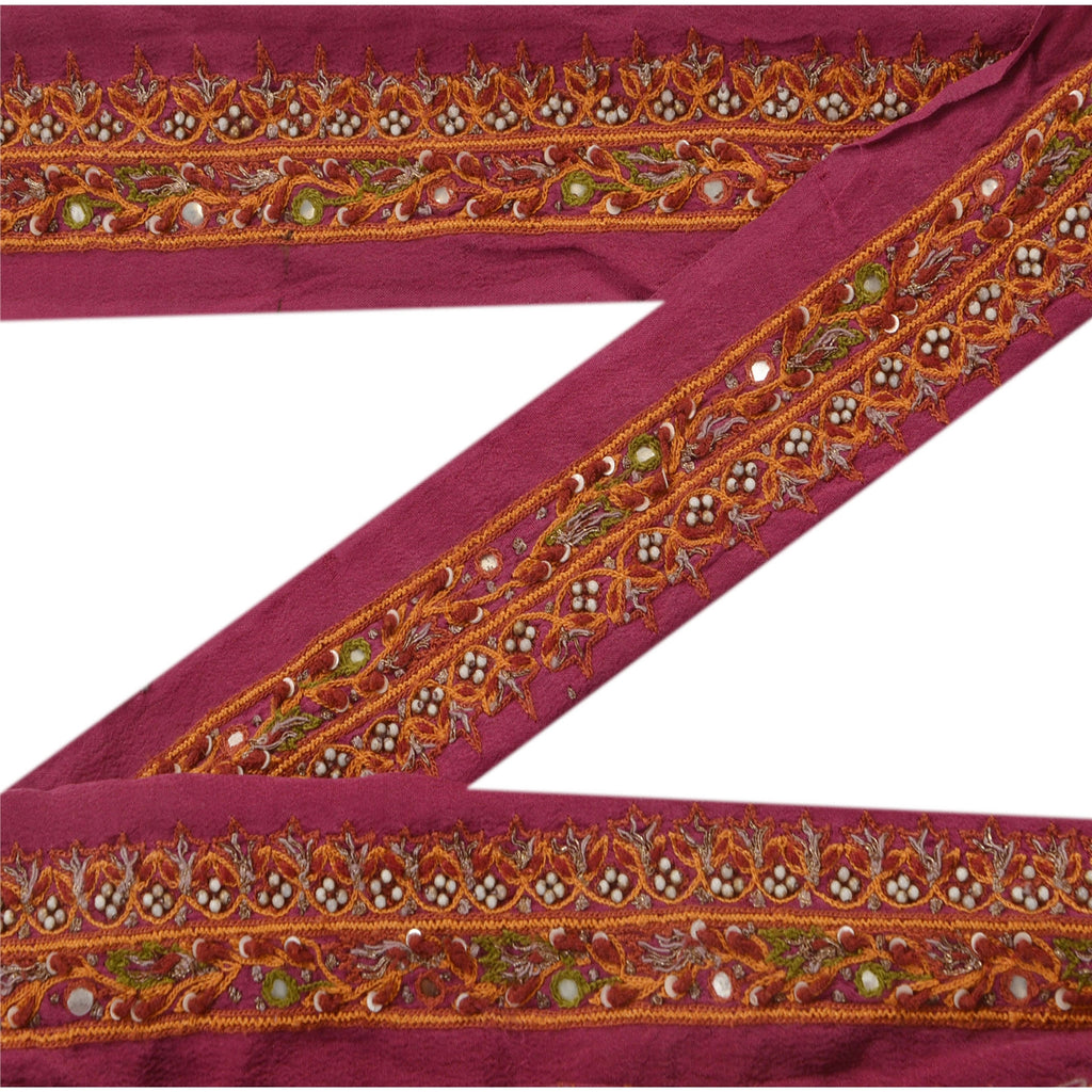 Sanskriti Vintage Sari Border Hand Beaded 1 YARD Craft Trim Sewing Purple Lace