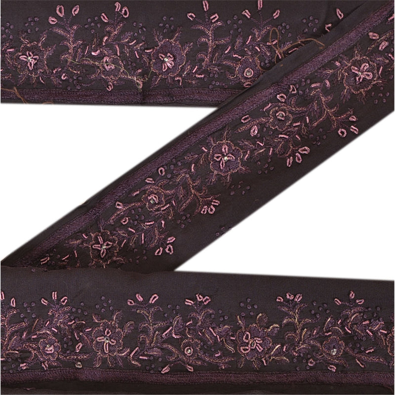 Sanskriti Vintage Sari Border Hand Beaded 1 Yd Indian Trim Sewing Black Lace
