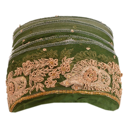 Sanskriti Vintage Saree Border Hand Beaded 1 Yard Trims Dã©Cor Ribbon Green Lace