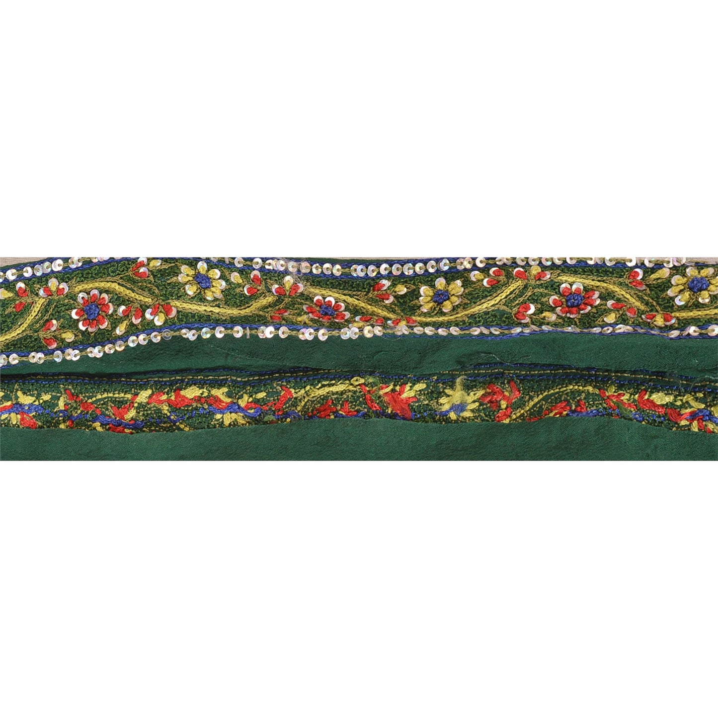 Sanskriti Vintage Sari Border Hand Beaded 1 Yd Craft Trim Ribbon Green Lace