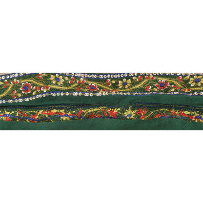 Sanskriti Vintage Sari Border Hand Beaded 1 Yd Craft Trim Ribbon Green Lace