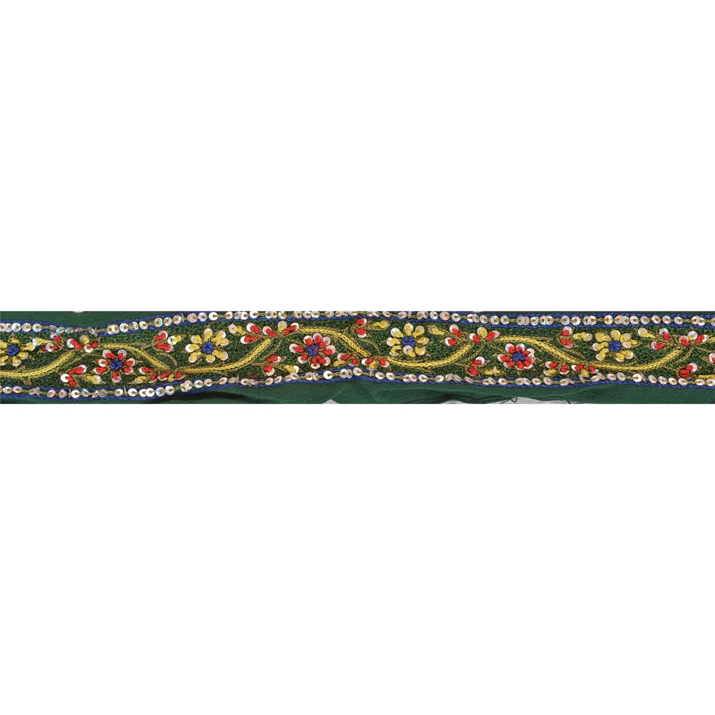 Sanskriti Vintage Sari Border Hand Beaded 1 Yd Craft Trim Ribbon Green Lace