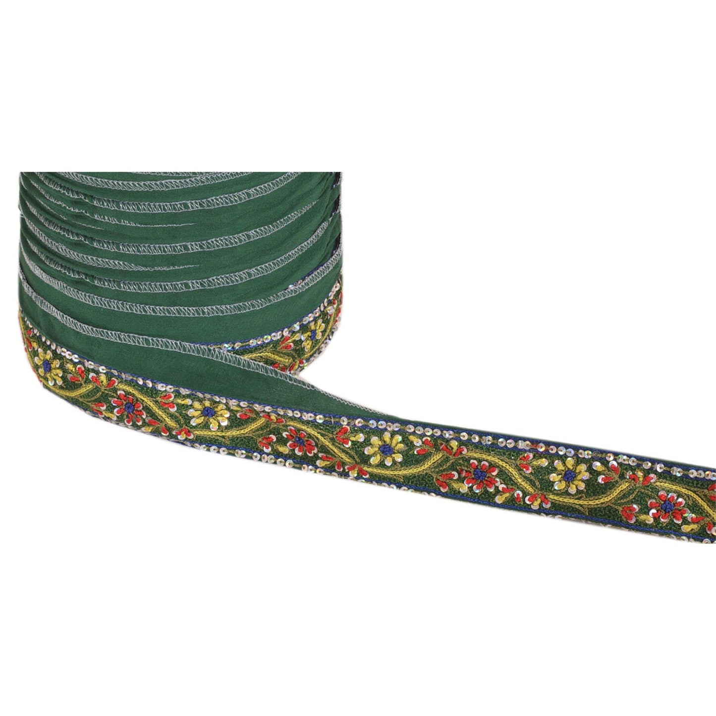 Sanskriti Vintage Sari Border Hand Beaded 1 Yd Craft Trim Ribbon Green Lace