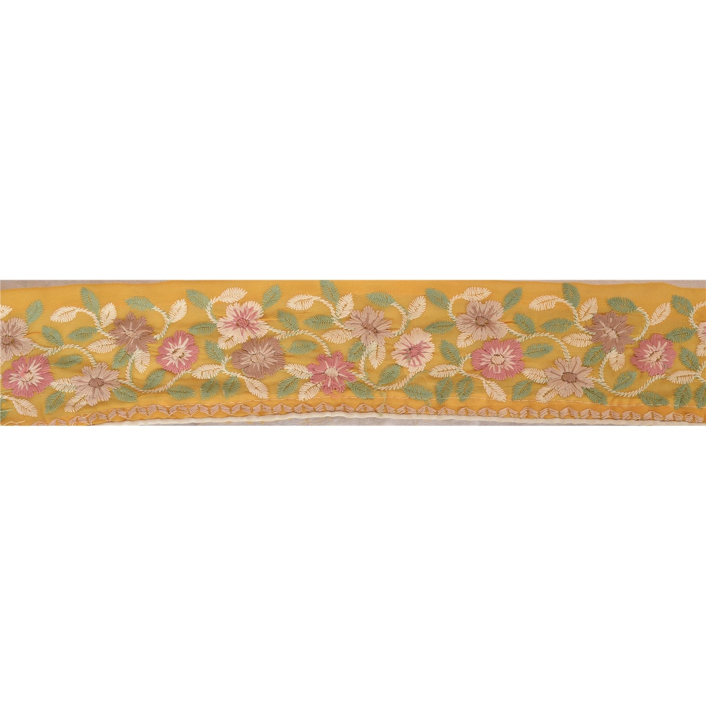 Sanskriti Vintage Sari Border Embroidered 1Yd Trim Sewing Yellow Craft Deco Lace