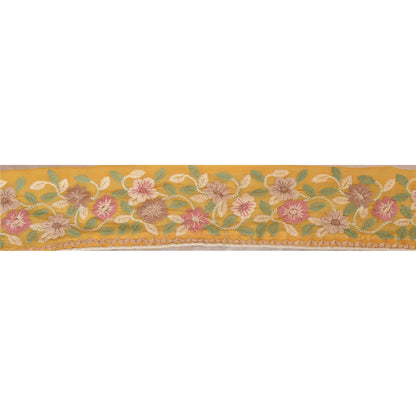 Sanskriti Vintage Sari Border Embroidered 1Yd Trim Sewing Yellow Craft Deco Lace