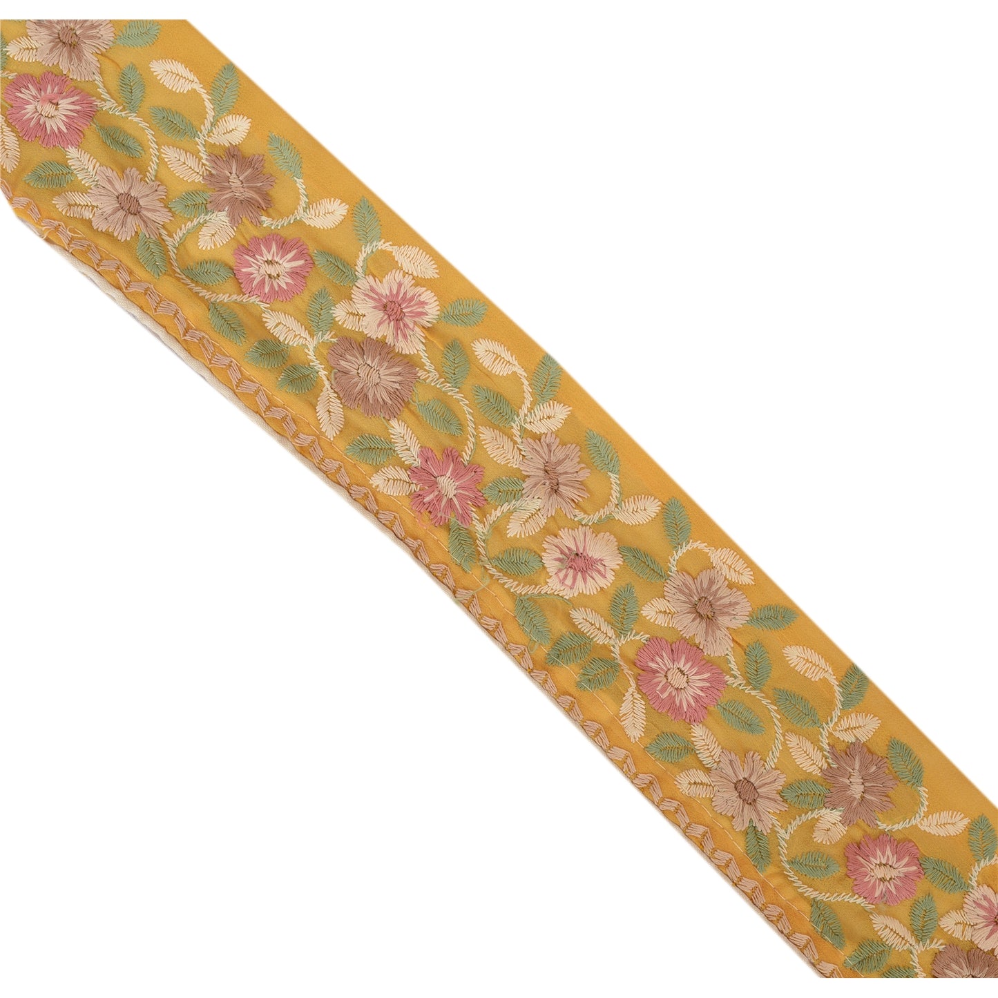 Sanskriti Vintage Sari Border Embroidered 1Yd Trim Sewing Yellow Craft Deco Lace