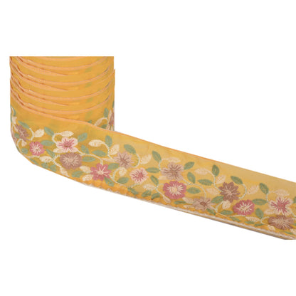 Sanskriti Vintage Sari Border Embroidered 1Yd Trim Sewing Yellow Craft Deco Lace