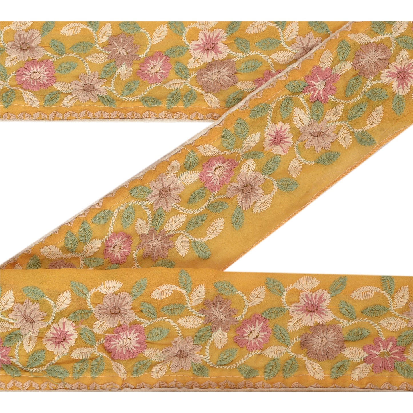 Sanskriti Vintage Sari Border Embroidered 1Yd Trim Sewing Yellow Craft Deco Lace
