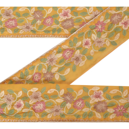 Sanskriti Vintage Sari Border Embroidered 1Yd Trim Sewing Yellow Craft Deco Lace