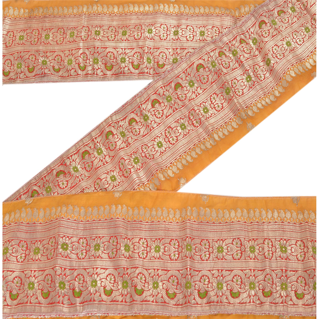 Sanskriti Vintage Sari Border Woven Brocade 1 Yd Trim Craft Sewing Red Zari Lace