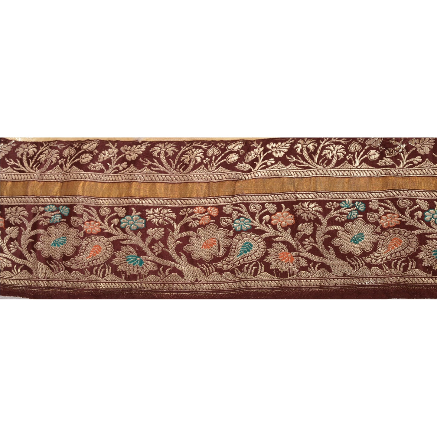 Sanskriti Vintage Sari Border Woven Brocade 1 Yd Trim Craft Sewing Brown Lace
