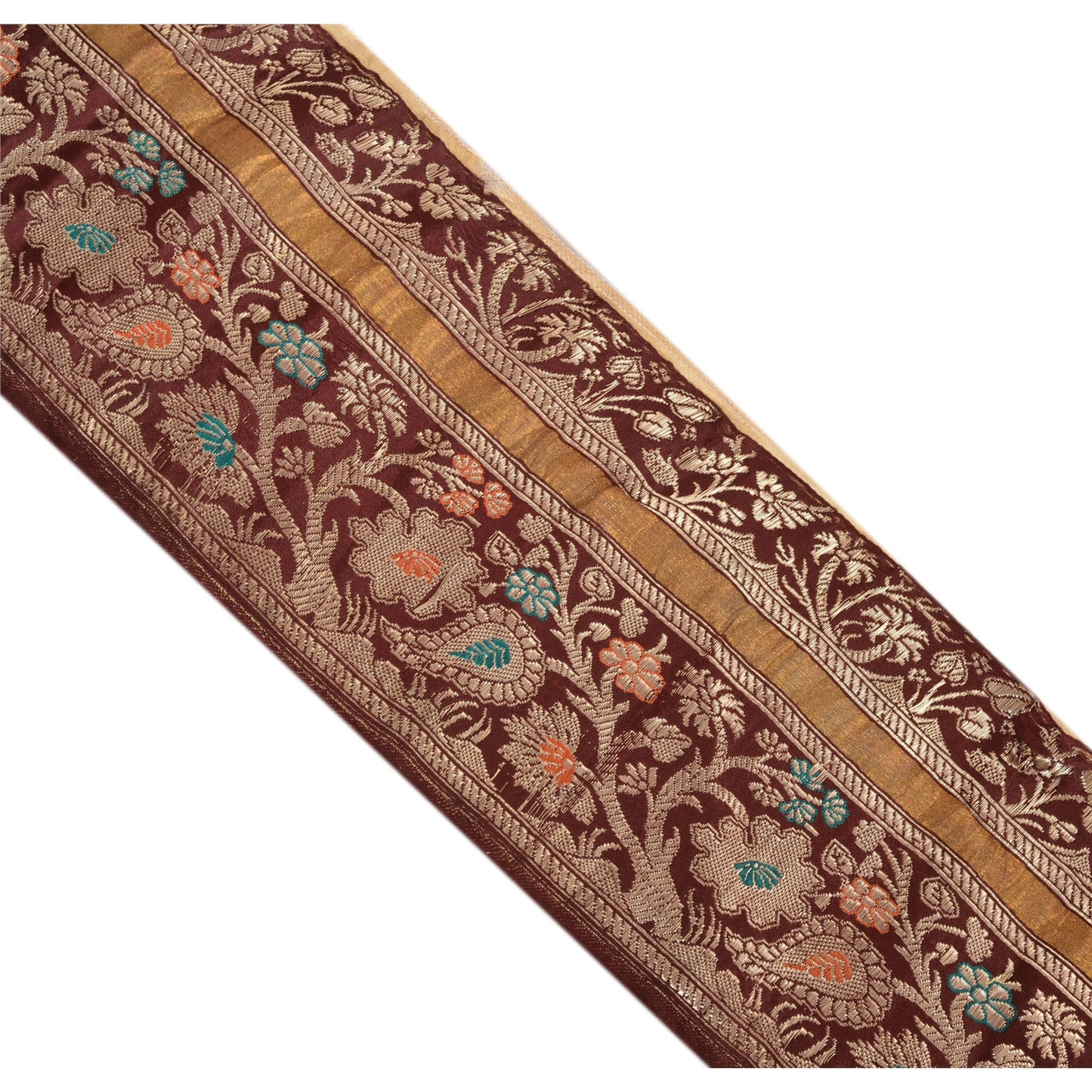 Sanskriti Vintage Sari Border Woven Brocade 1 Yd Trim Craft Sewing Brown Lace