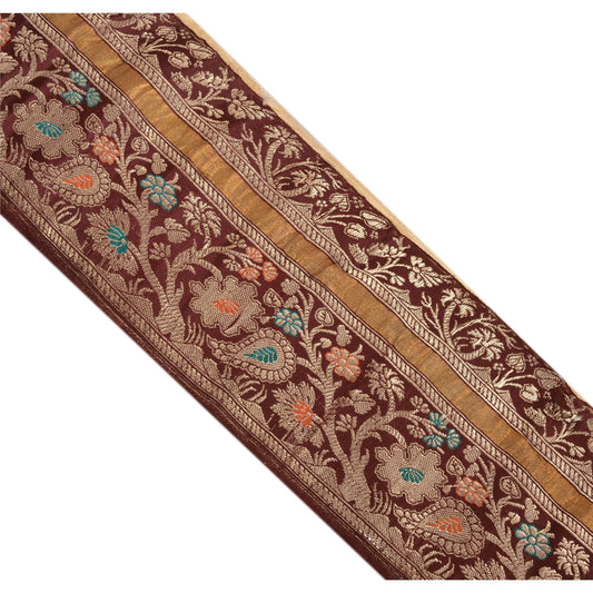 Sanskriti Vintage Sari Border Woven Brocade 1 Yd Trim Craft Sewing Brown Lace