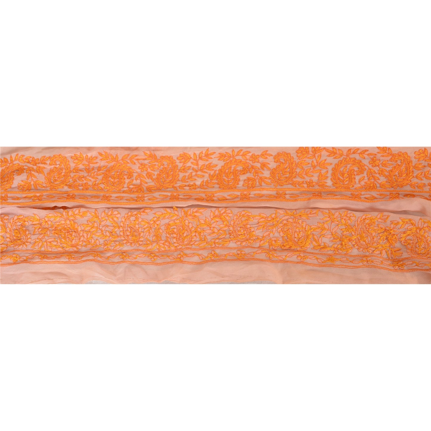 Санскрити Винтаж Сари Кайма Вышитая вручную 1 YD Отделка Шитье Персиковое кружево