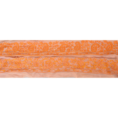 Санскрити Винтаж Сари Кайма Вышитая вручную 1 YD Отделка Шитье Персиковое кружево
