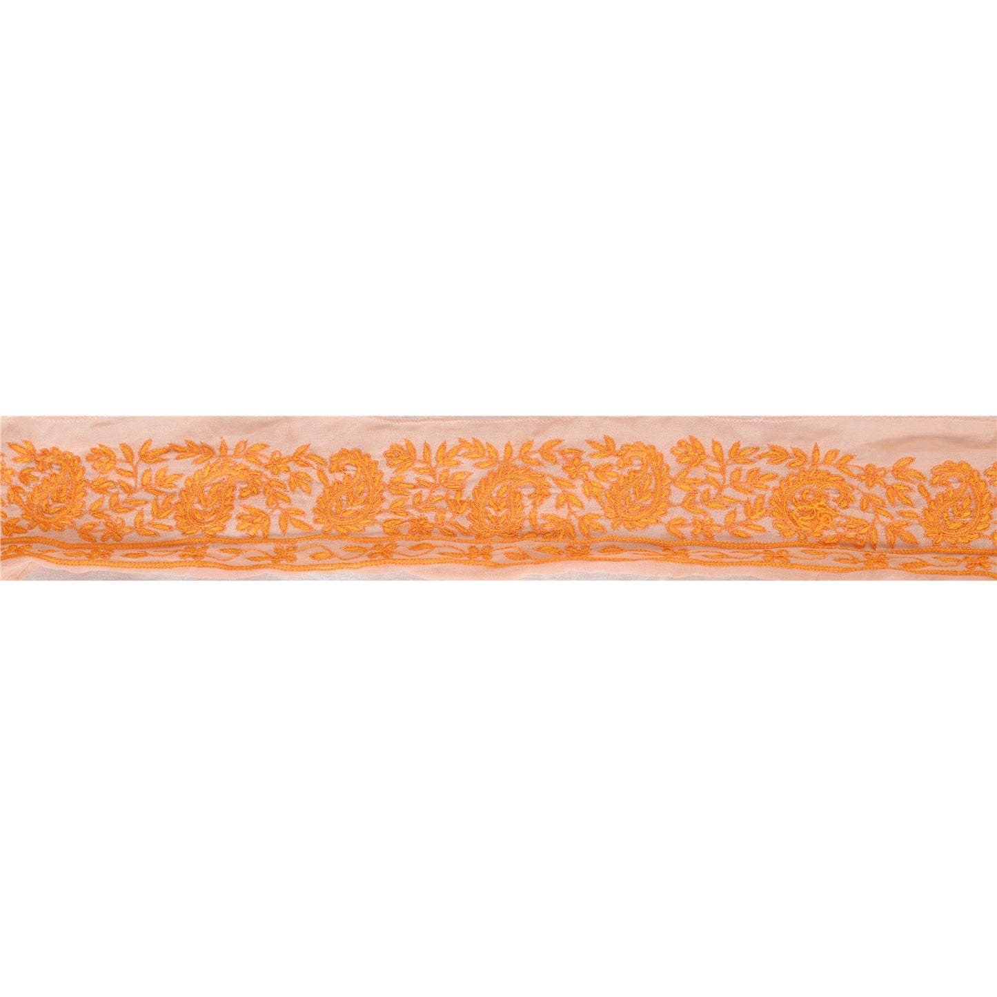 Санскрити Винтаж Сари Кайма Вышитая вручную 1 YD Отделка Шитье Персиковое кружево