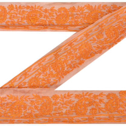 Санскрити Винтаж Сари Кайма Вышитая вручную 1 YD Отделка Шитье Персиковое кружево