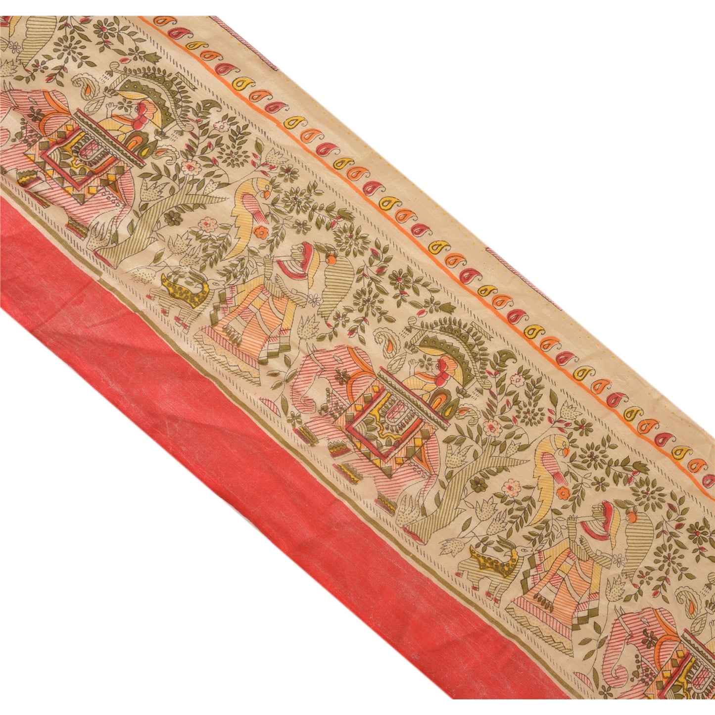 Sanskriti Vintage Sari Border Madhubani Printed 1Yd Trim Sewing Cream Craft Lace