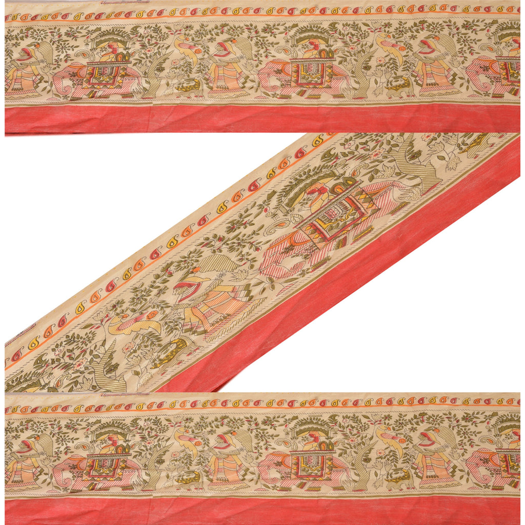 Sanskriti Vintage Sari Border Madhubani Printed 1Yd Trim Sewing Cream Craft Lace
